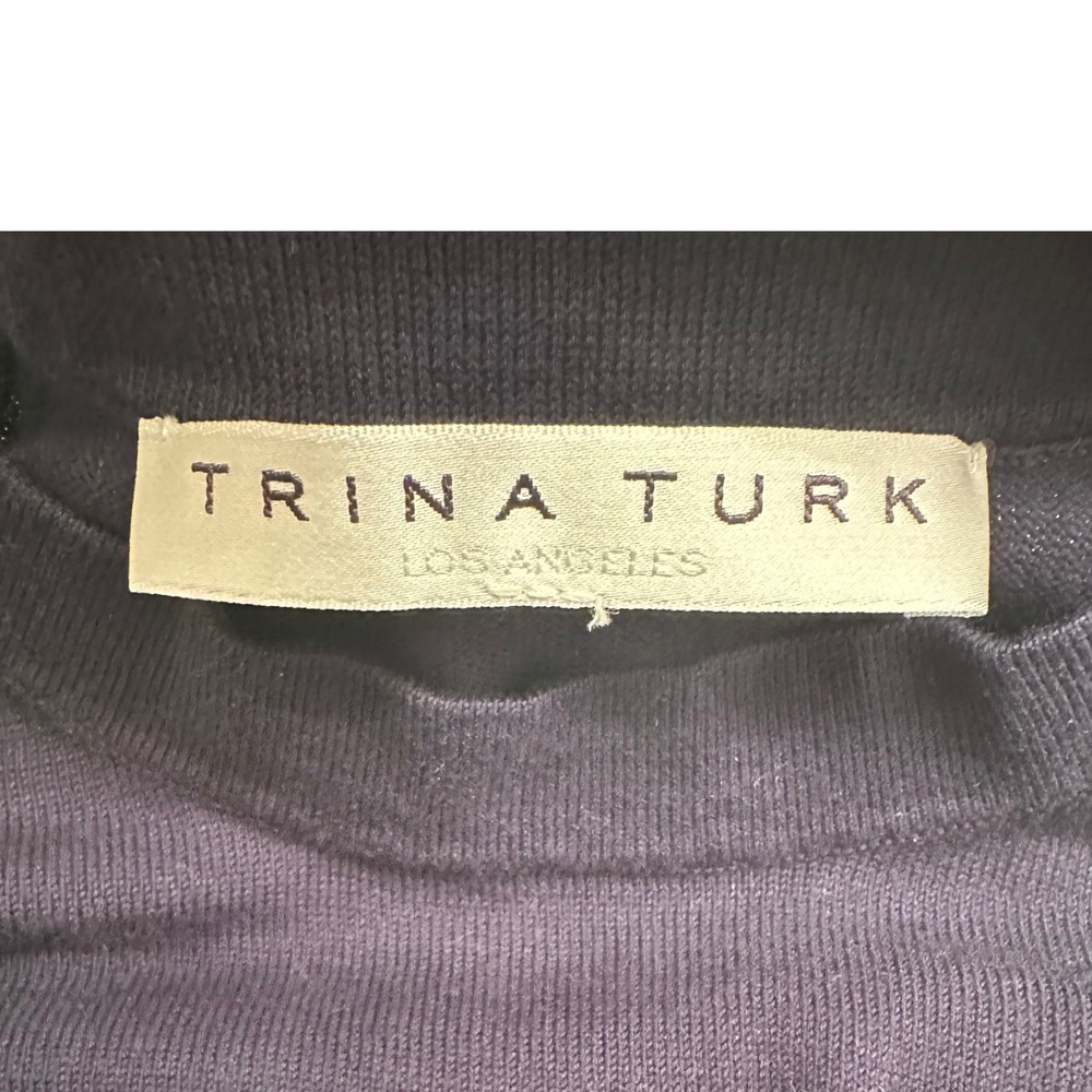 Trina Turk Navy‎ Cold Shoulder Pima Cotton Knit Sweater Top Womens Sz S - Picture 5 of 6